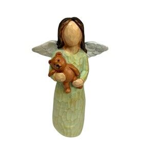 Angel Figurine Holding Teddy Bear 5 inch Guardian Decor